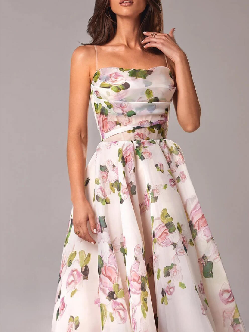 Women's Floral Spaghetti Strap A-Line Midi Dress | Belluvyn