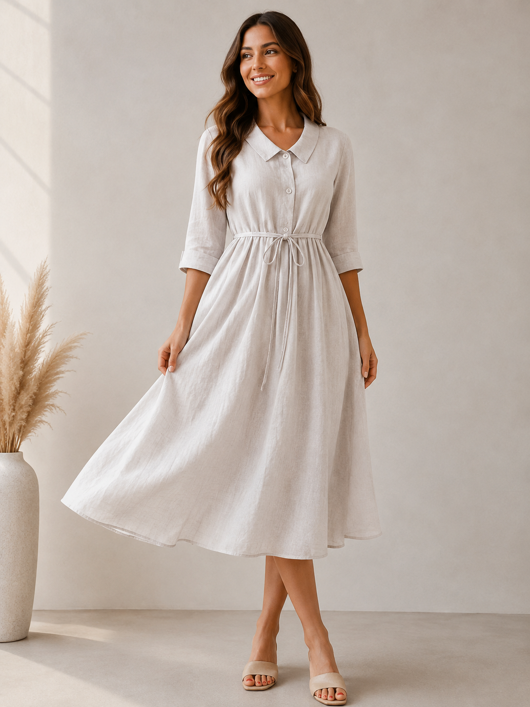 Women's Flowy Draped Midi Evening Dress | Belluvyn