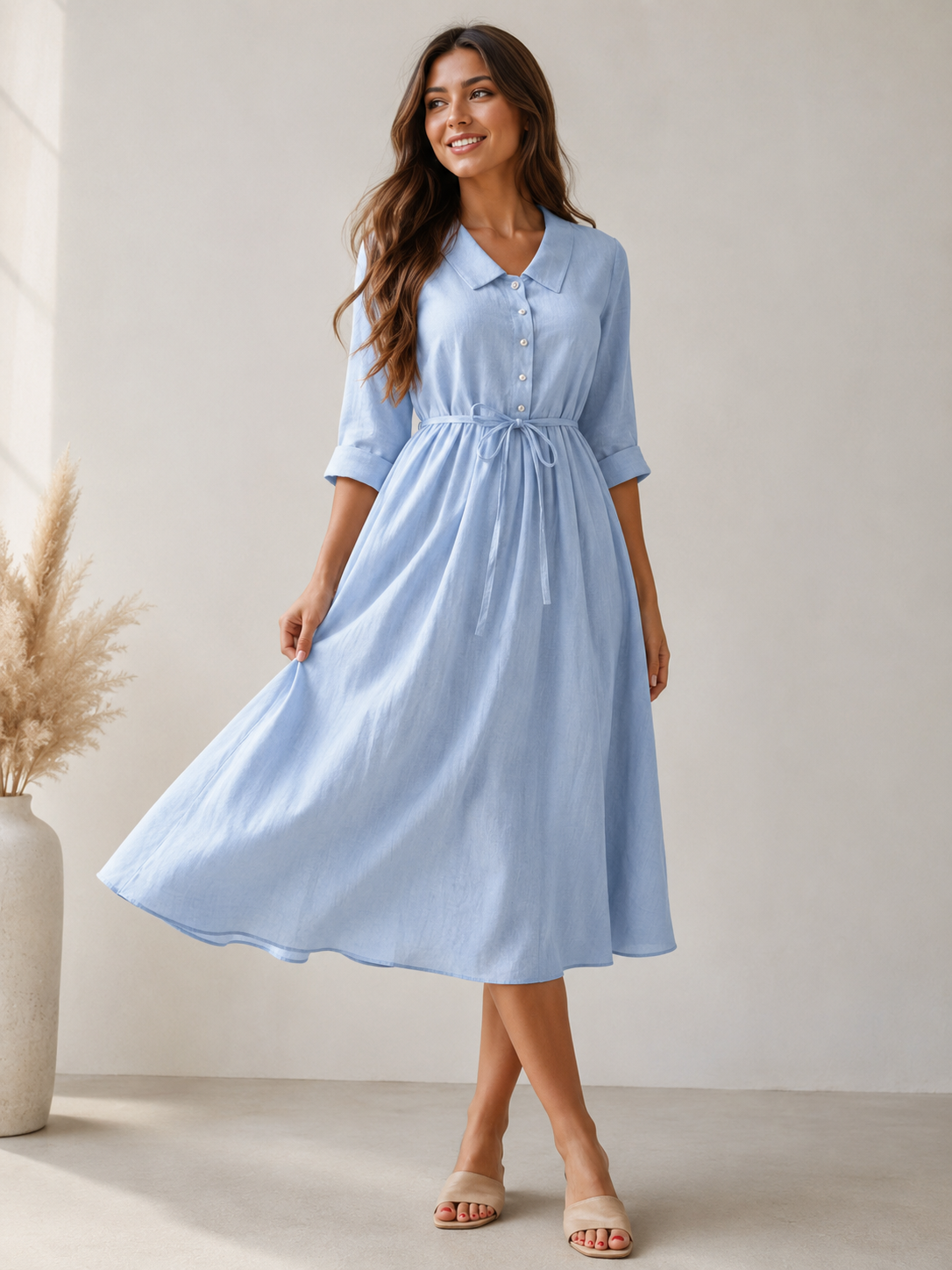Women's Flowy Draped Midi Evening Dress | Belluvyn