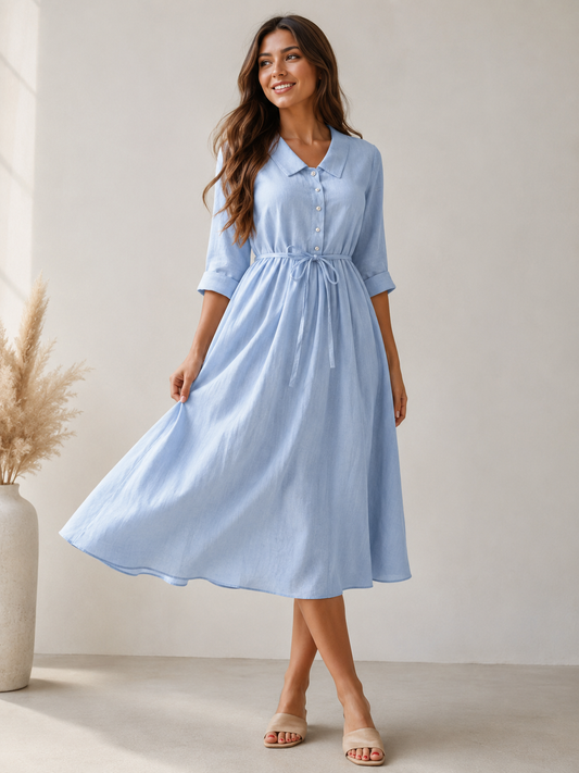 Women's Flowy Draped Midi Evening Dress | Belluvyn