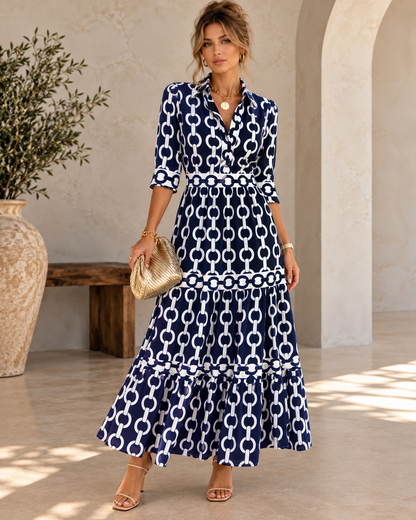 Women's Geometric Print Round Neck Maxi Dress | Belluvyn