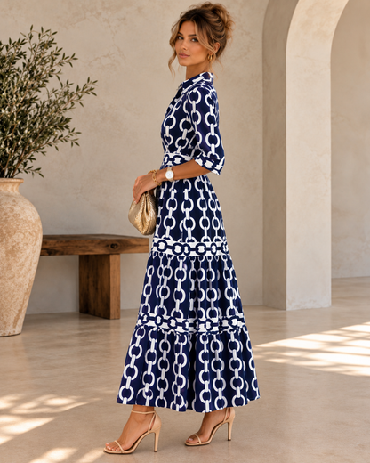 Women's Geometric Print Round Neck Maxi Dress | Belluvyn