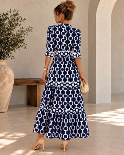 Women's Geometric Print Round Neck Maxi Dress | Belluvyn