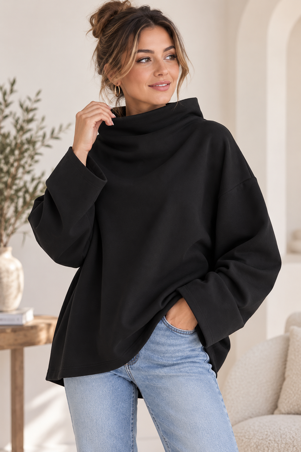 Women's High-Neck Knit Top | Belluvyn