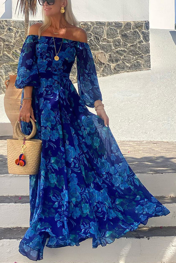 Women's Off Shoulder Floral Flowy Maxi Evening Dress | Belluvyn