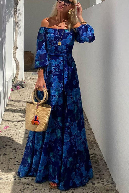 Women's Off Shoulder Floral Flowy Maxi Evening Dress | Belluvyn