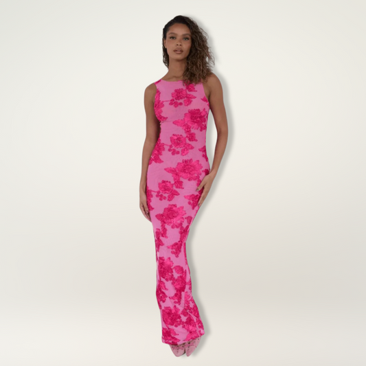 Women's Pink Floral Elegant Wedding Dress | Belluvyn