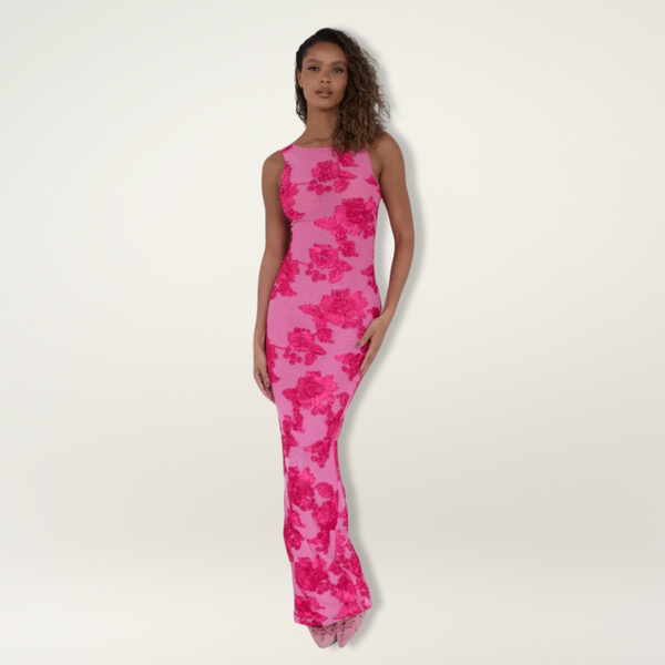 Women's Pink Floral Elegant Wedding Dress | Belluvyn