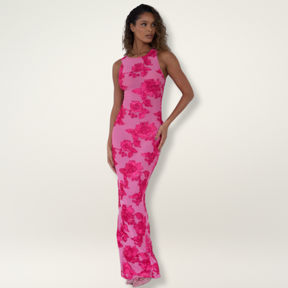 Women's Pink Floral Elegant Wedding Dress | Belluvyn