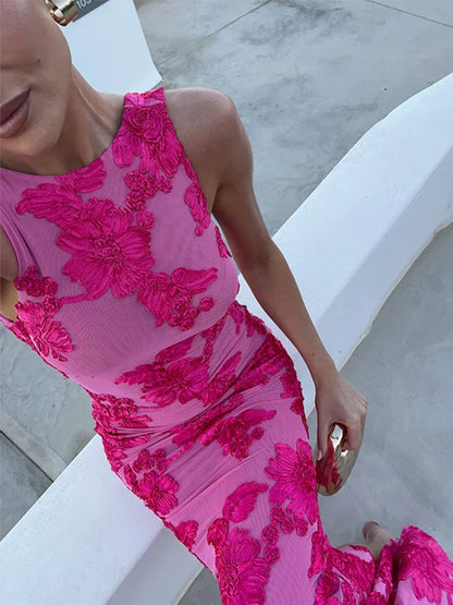 Women's Pink Floral Elegant Wedding Dress | Belluvyn