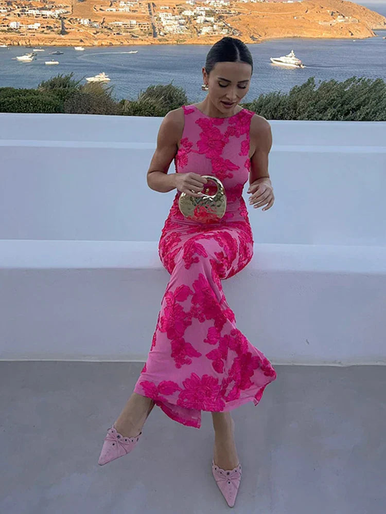 Women's Pink Floral Elegant Wedding Dress | Belluvyn