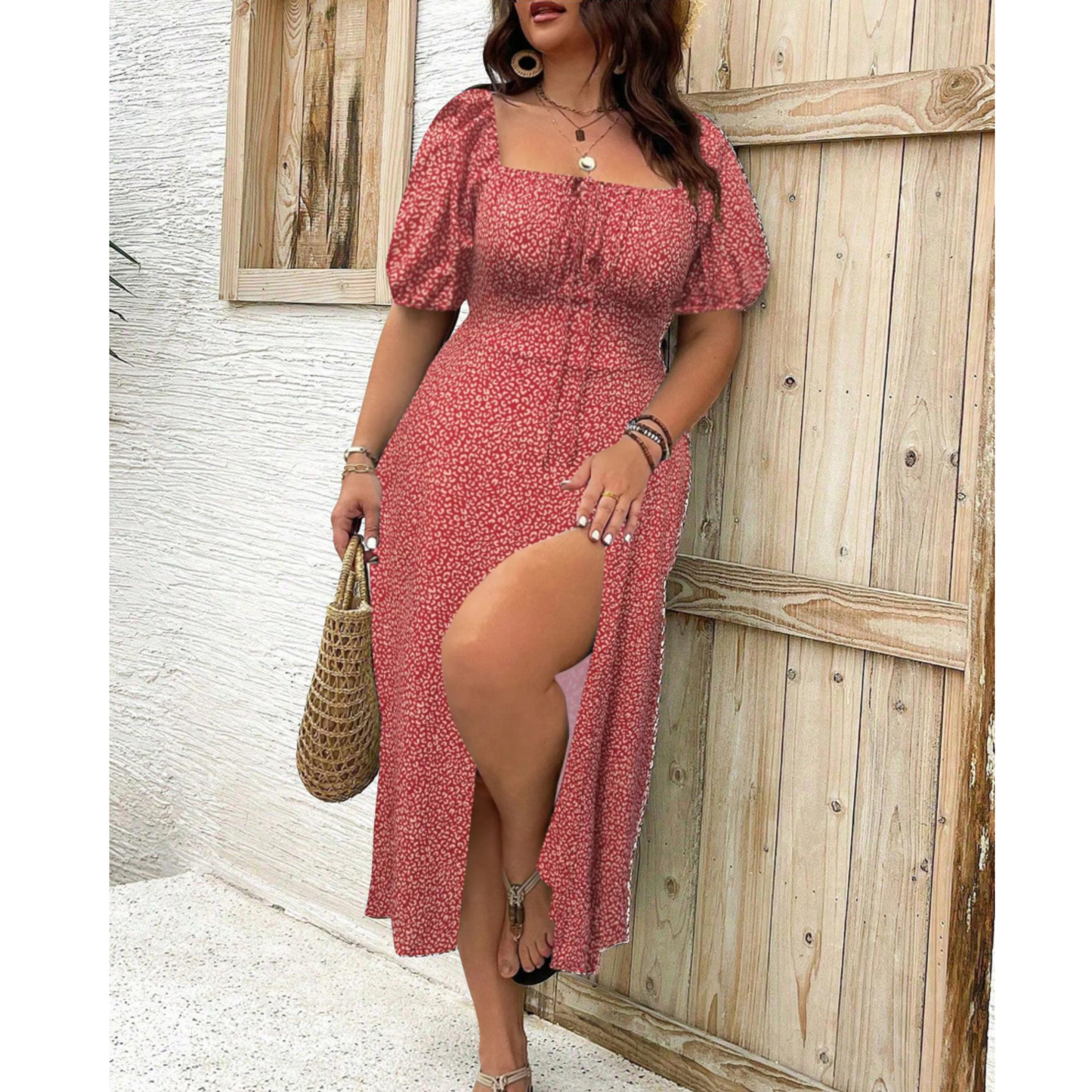 Women's Plus Size Puff Sleeve Classy Maxi Dress | Belluvyn