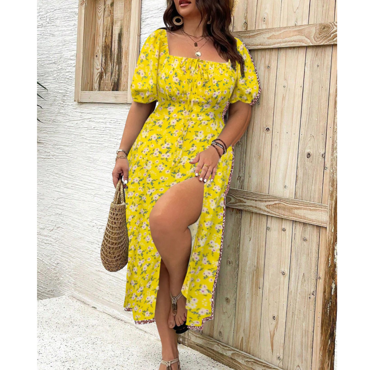 Women's Plus Size Puff Sleeve Classy Maxi Dress | Belluvyn