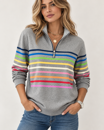Women's Rainbow Striped Zip Sweatshirt | Belluvyn