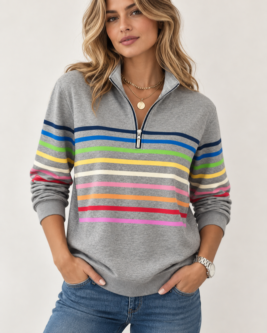 Women's Rainbow Striped Zip Sweatshirt | Belluvyn
