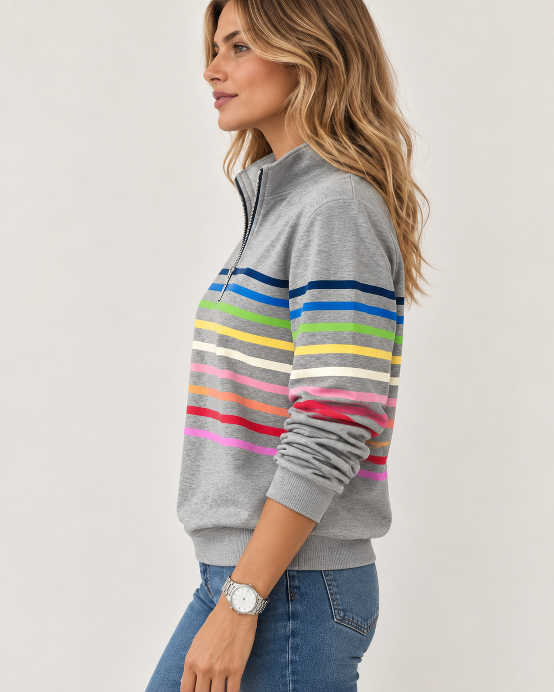 Women's Rainbow Striped Zip Sweatshirt | Belluvyn