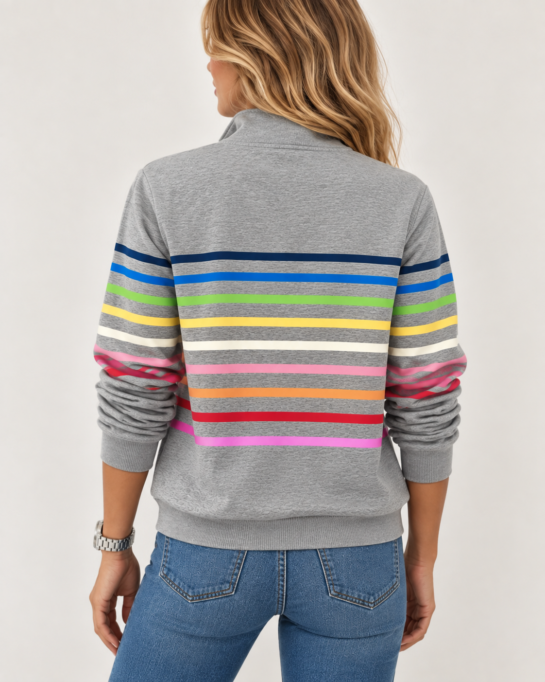 Women's Rainbow Striped Zip Sweatshirt | Belluvyn