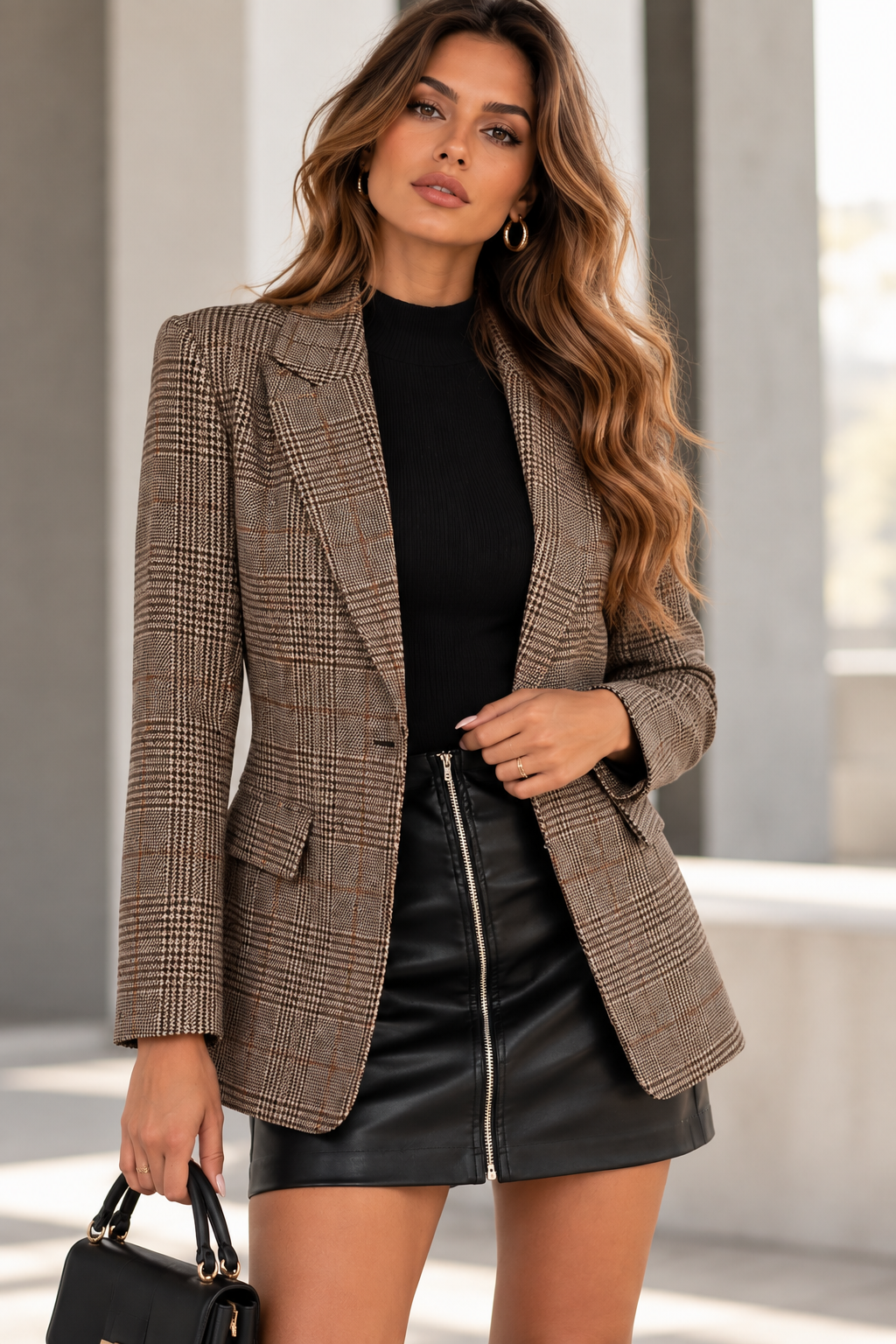 Women's Single-Breasted Plaid Blazer | Belluvyn