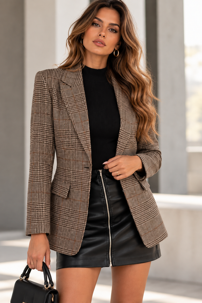 Women's Single-Breasted Plaid Blazer | Belluvyn