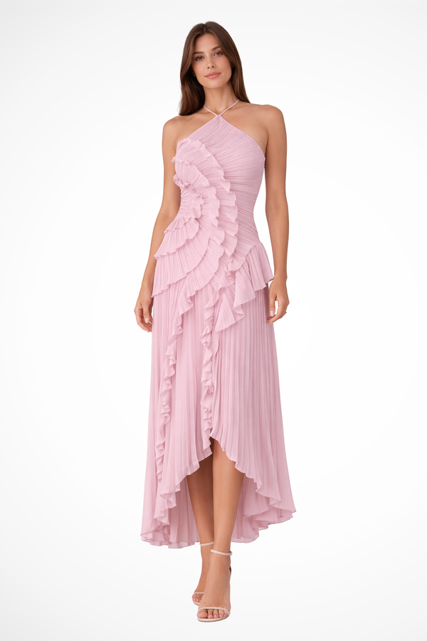 Women's Sleeveless Halter Backless Ruffled Wedding Dress | Belluvyn
