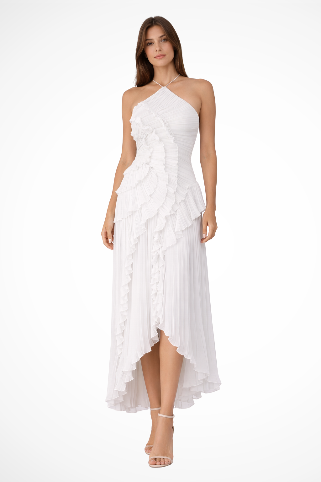 Women's Sleeveless Halter Backless Ruffled Wedding Dress | Belluvyn