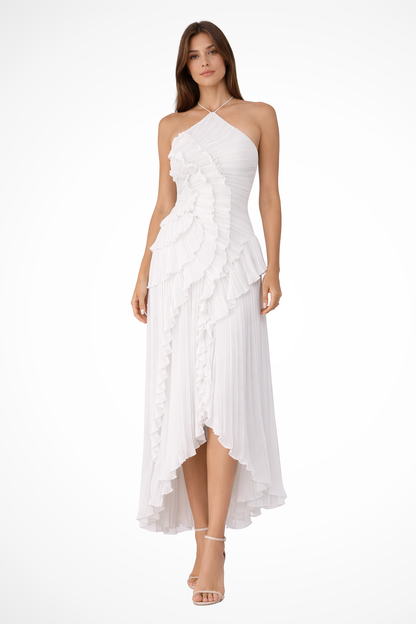 Women's Sleeveless Halter Backless Ruffled Wedding Dress | Belluvyn