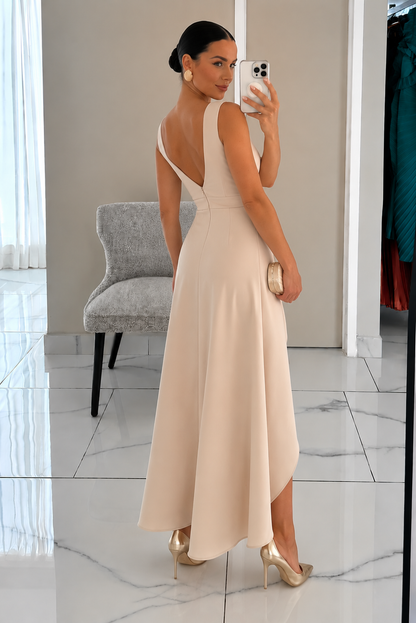 Women's Sleeveless Wrap Wedding Dress V-Neck Asymmetrical Hem | Belluvyn