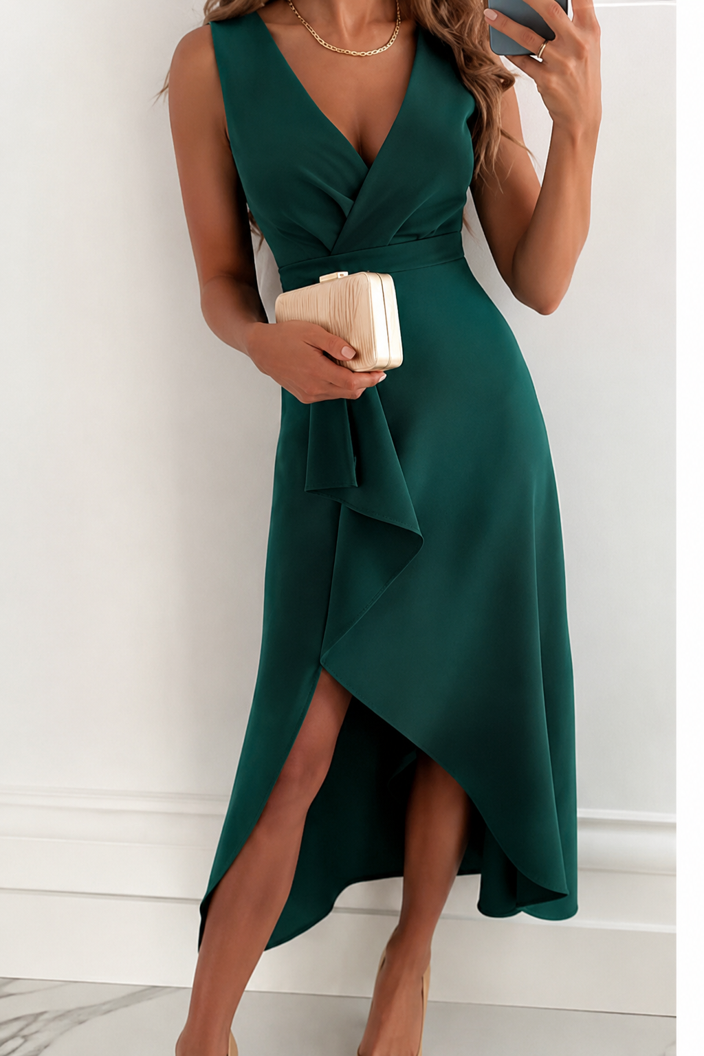 Women's Sleeveless Wrap Wedding Dress V-Neck Asymmetrical Hem - 7
