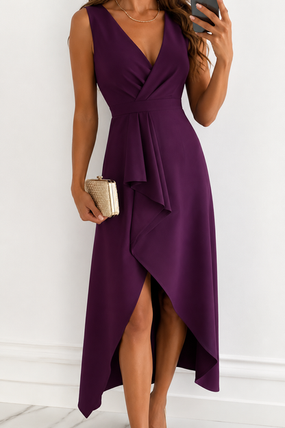 Women's Sleeveless Wrap Wedding Dress V-Neck Asymmetrical Hem - 8