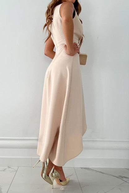 Women's Sleeveless Wrap Wedding Dress V-Neck Asymmetrical Hem - 2
