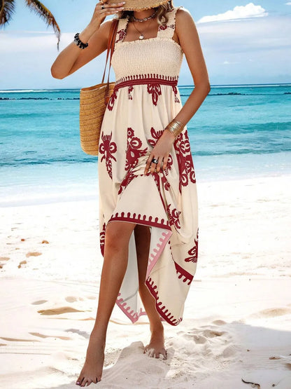 Women's Smocked Printed Wide Strap Maxi Dress | Belluvyn