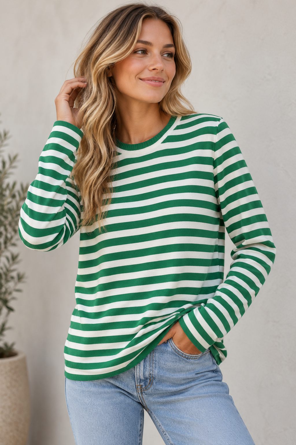Women's Striped Crewneck Long Sleeve Top | Belluvyn