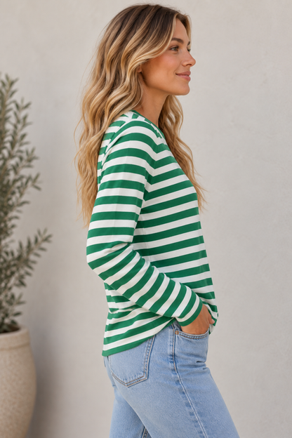 Women's Striped Crewneck Long Sleeve Top | Belluvyn