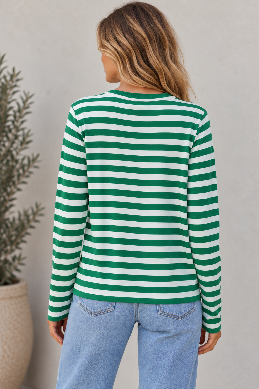 Women's Striped Crewneck Long Sleeve Top | Belluvyn