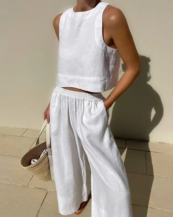 Women's Two-Piece Crop Top & Wide Leg Pants Set | Belluvyn