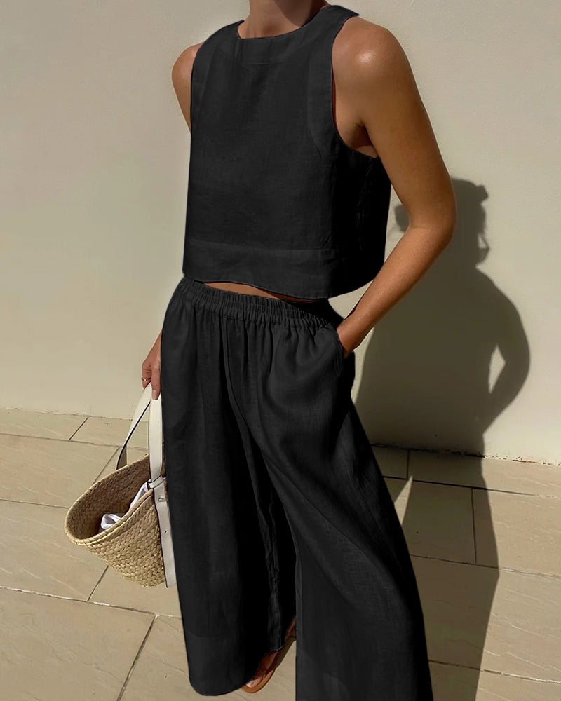 Women's Two-Piece Crop Top & Wide Leg Pants Set | Belluvyn
