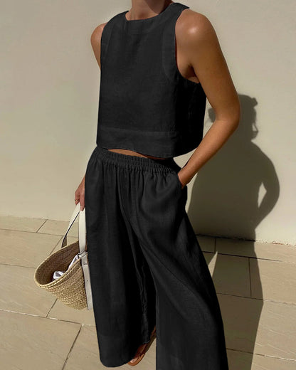 Women's Two-Piece Crop Top & Wide Leg Pants Set | Belluvyn