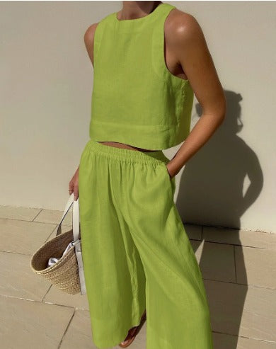 Women's Two-Piece Crop Top & Wide Leg Pants Set | Belluvyn