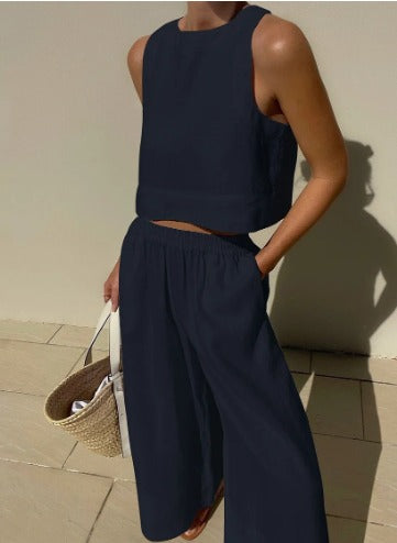 Women's Two-Piece Crop Top & Wide Leg Pants Set | Belluvyn