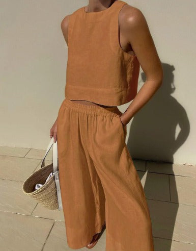 Women's Two-Piece Crop Top & Wide Leg Pants Set | Belluvyn