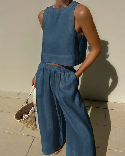 Women's Two-Piece Crop Top & Wide Leg Pants Set | Belluvyn