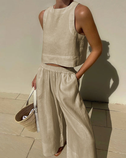 Women's Two-Piece Crop Top & Wide Leg Pants Set | Belluvyn