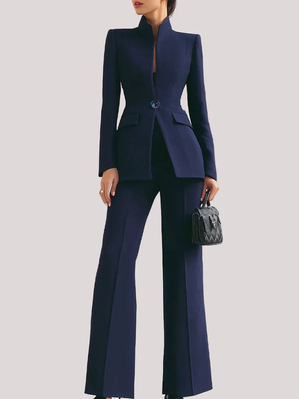 Women's Two-Piece Longline Blazer & Flare Trousers Suit Set | Belluvyn