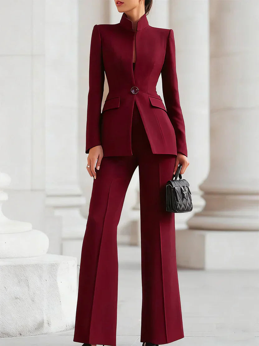 Women's Two-Piece Longline Blazer & Flare Trousers Suit Set | Belluvyn