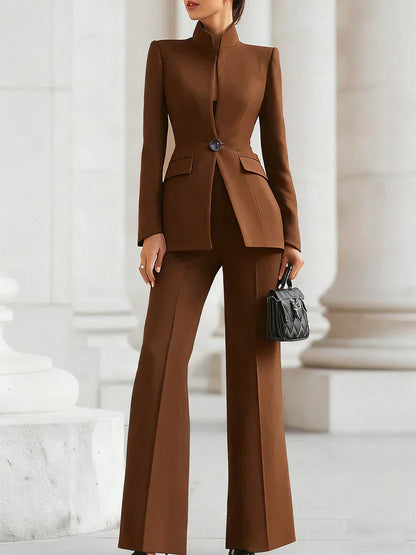 Women's Two-Piece Longline Blazer & Flare Trousers Suit Set | Belluvyn