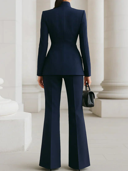Women's Two-Piece Longline Blazer & Flare Trousers Suit Set | Belluvyn