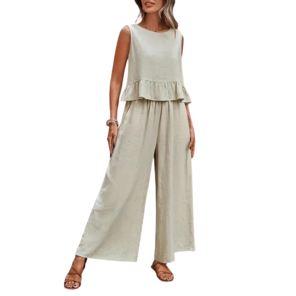 Women's Two-Piece Ruffle Tank Top & Wide Leg Pants Set | Belluvyn