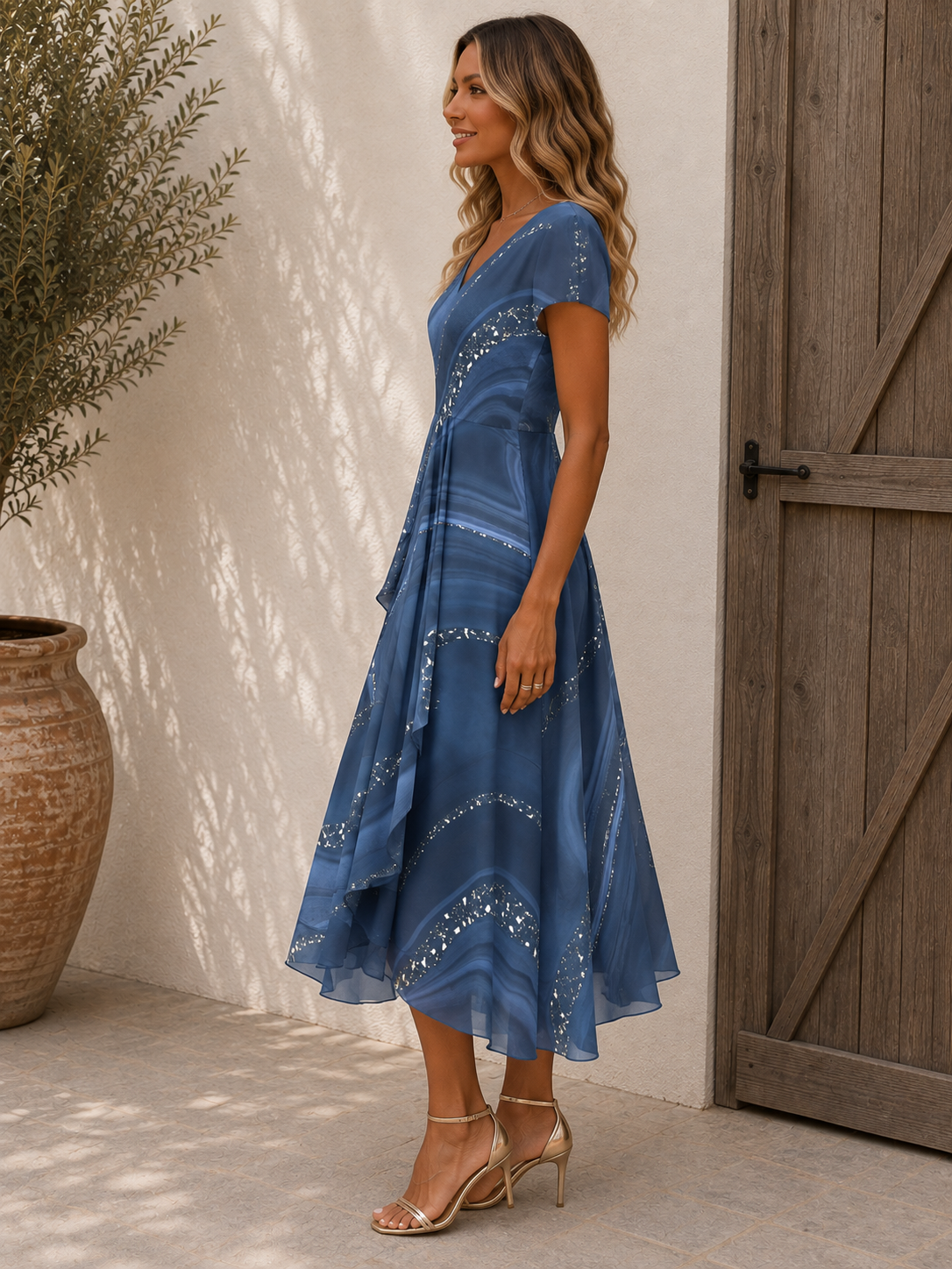 Women's V-Neck Midi Dress | Belluvyn