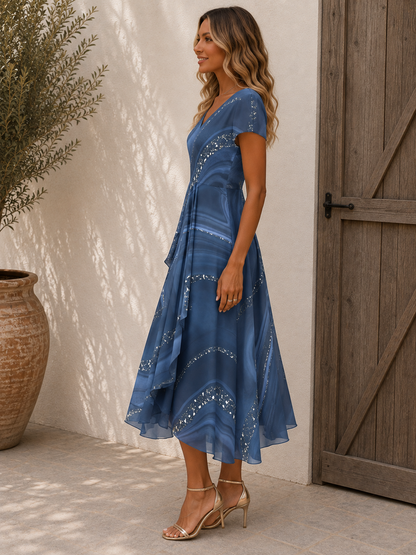 Women's V-Neck Midi Dress | Belluvyn
