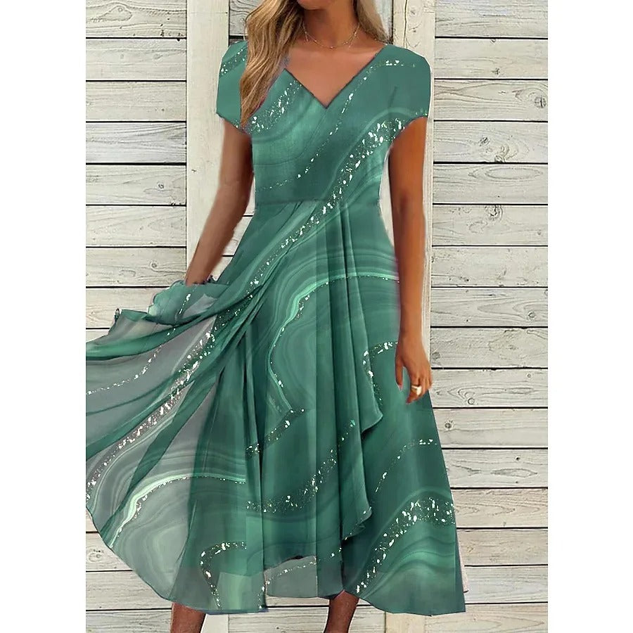 Women's V-Neck Midi Dress | Belluvyn